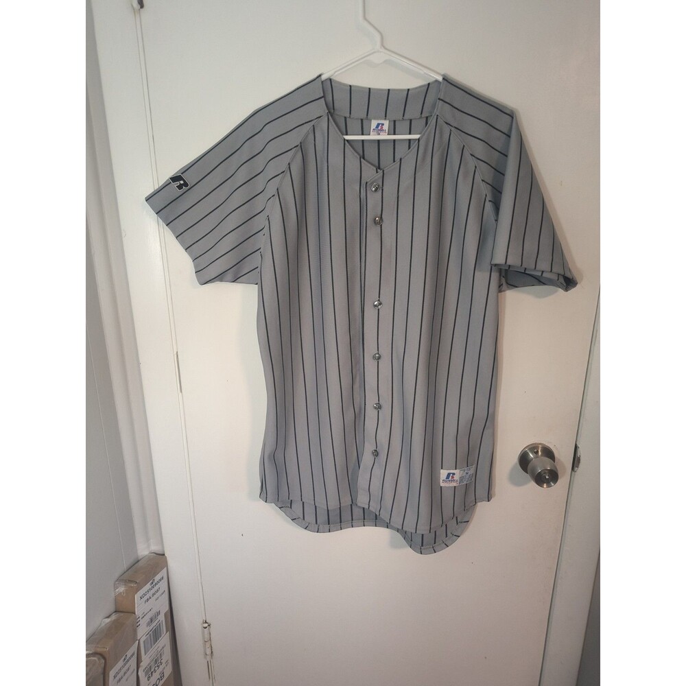 Russel Athletic Men's Gray Baseball Pinstripes  Jersey  Medium Vintage